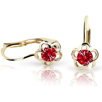 Danfil dětské náušnice kytičky C1945 ze žlutého zlata s kamínkem Ruby Dark zapínání klapka