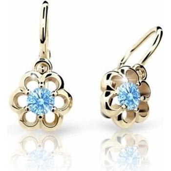 Danfil dětské náušnice kytičky C1947 ze žlutého zlata s kamínkem Arctic Blue zapínání brizura