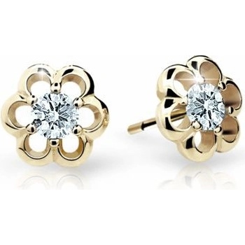 Danfil dětské náušnice kytičky C1947 ze žlutého zlata s kamínkem White zapínání balónek