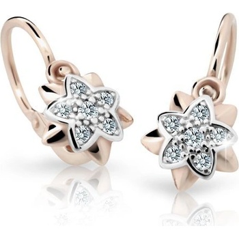 Danfil dětské náušnice kytičky C2210 z růžového zlata s kamínky White zapínání brizura