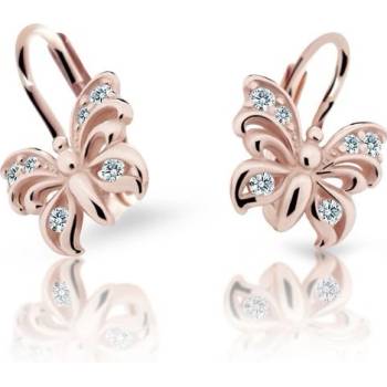 Danfil dětské náušnice motýlci C2226 z růžového zlata s kamínky White zapínání klapka