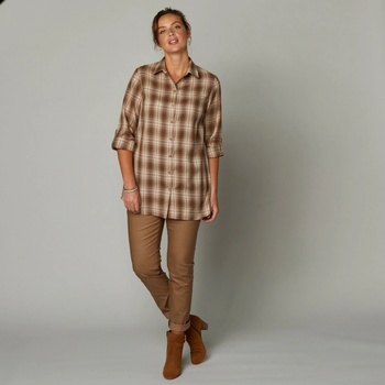 Dlouhá košile z kostkovaného flanelu karamelová