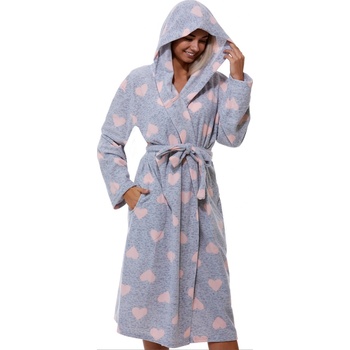 Dlouhý župan pro plnoštíhlé ženy či dívky se srdíčky 1G0557 šedá