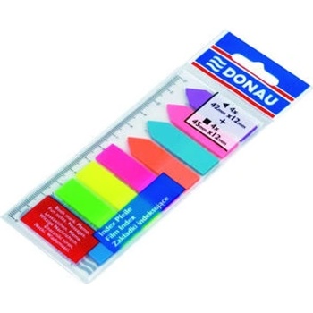 DONAU Záložky samolepicí plastové a 12 cm pravítko - mix neonových barev [200 ks]