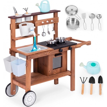 ECOTOYS venkovní bahenní kuchyňka pro děti s příslušenstvím z jedlového dřeva
