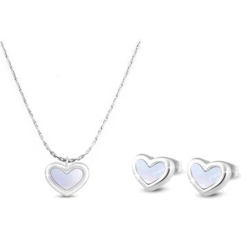 Ellami Ellami VERONA 124 Set z chirurgické oceli srdce s perletí, řetízek + náušnice 124