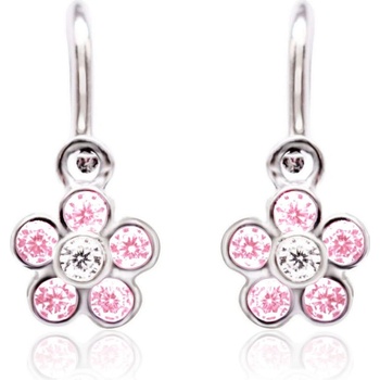 Emmy’s dětské pomněnky EM 35005 z bílého zlata s kamínky uprostřed bílými okolo růžovými zapínání brizura