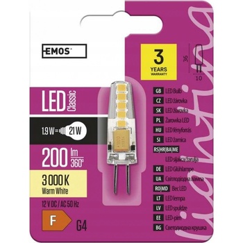 Emos LED žárovka Classic JC G4 1,9 W 21 W 200 lm teplá bílá