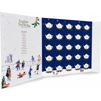 English Tea Shop Bio Adventní kalendář ve tvaru knihy Vánoční noc modrý pyramidek sypaného čaje 13 příchutí 25 ks 50 g