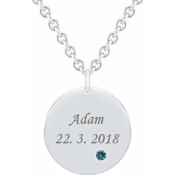Eppi Stříbrný přívěsek s modrým diamantem a gravírem dle vaší volby Cassius P38568
