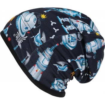 ESITO Dětská zimní čepice spadená Vesmírní roboti dark blue modrá