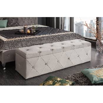 Estila Moderní hranatý taburet Caledonia v šedém potahu s úložným prostorem 140cm