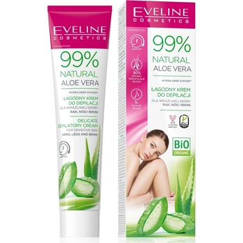 Eveline Cosmetics 99% Natural Aloe Vera zklidňující depilační krém linie bikin a podpaží 125 ml
