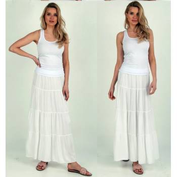 Fashionweek dlouhá maxi letní španělská sukně ze vzdušného materiálu s volánky ZIZI266 bílá