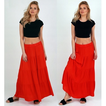 Fashionweek dlouhá maxi letní španělská sukně ze vzdušného materiálu s volánky ZIZI266 červená