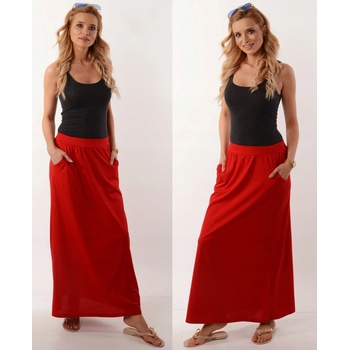 Fashionweek Italská pohodlná dlouhá mikinová sukně s kapsami MAXI ZIZI267 červená