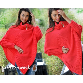 Fashionweek Luxusní pončo s teplým rolákem svetr KABAT NOEMI Korál