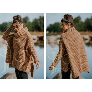 Fashionweek Pletené pončo s rolákem VANESSA Camel