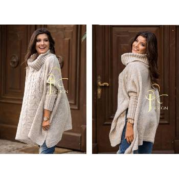 Fashionweek Pletené pončo svetr s rolákem JK LUNA Béžový