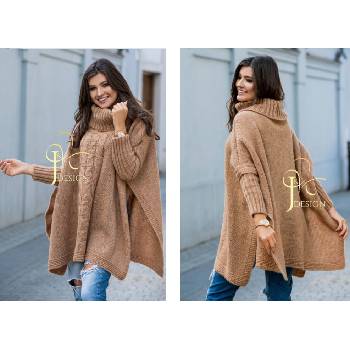 Fashionweek Pletené pončo svetr s rolákem JK LUNA Camel