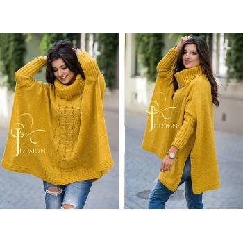 Fashionweek Pletené pončo svetr s rolákem JK LUNA Hořčičný