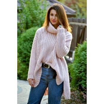 Fashionweek Pončo svetr s rolákem SOPHIA světle růžová