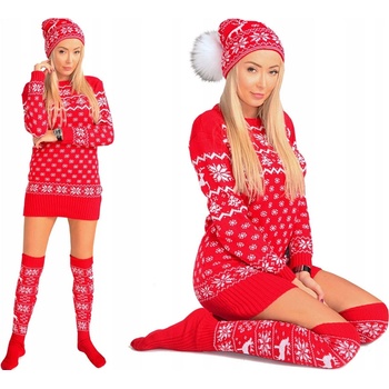 Fashionweek Prodloužený vánoční svetr tunika oversized NB14836 Červená