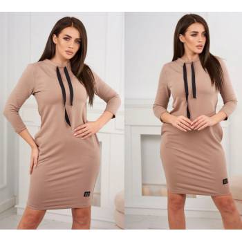 Fashionweek Sportovní stylově pohodlné šaty s kapsami K9438 Capuccino