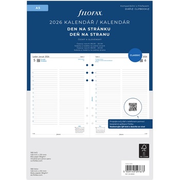 Filofax A5 kalendář 2026 ČJ+SJ den/1 stránka