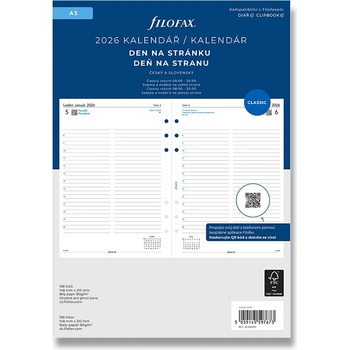 Filofax Denní kalendář 2026 den/1 strana náplň A5 diářů ČJ + SJ