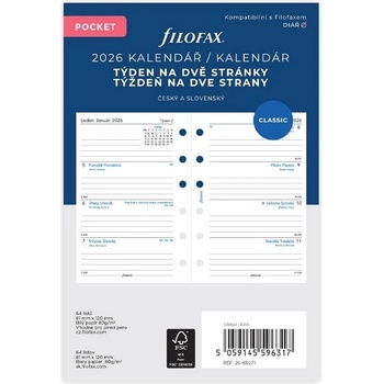 Filofax kalendář kapesní 2026 ČJ+SJ týden/2 stránky
