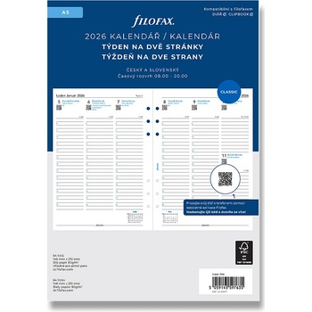 Filofax Týdenní kalendář 2026 týden/2 strany náplň A5 diářů ČJ + SJ