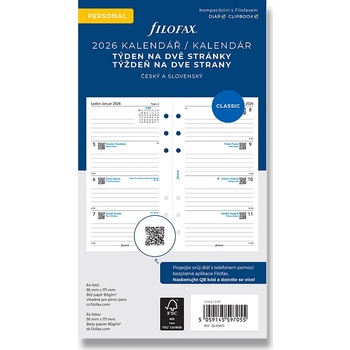 Filofax Týdenní kalendář 2026 týden/2 strany náplň osobních diářů ČJ + SJ A6