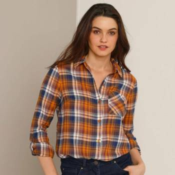 Flanelová kostkovaná košile medová/modrá