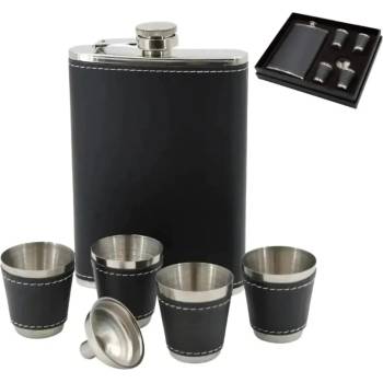 Foxter 2480 Placatka nerez 270 ml + 4 x panák ekokůže černá