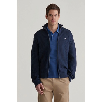 Gant Cotton Textured Zip Cardigan Evening Blue