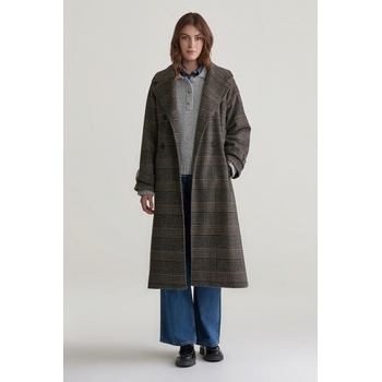 Gant Large Checked Wool Trench Coat černý