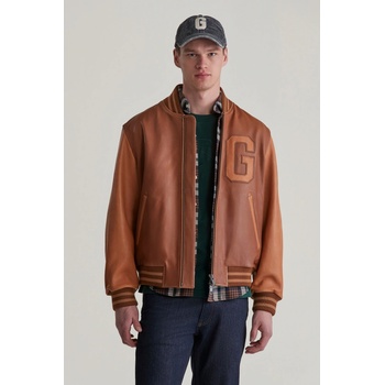 Gant Leather Varsity Jacket Brown Sugar