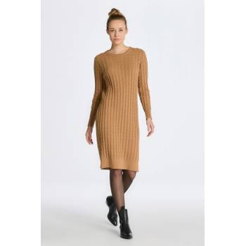 Gant Stretch Cotton Cable C-neck Dress hnědá