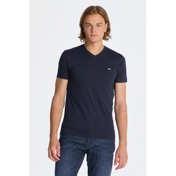 Gant tričko SLIM Shield V-NECK T-SHIRT modrá