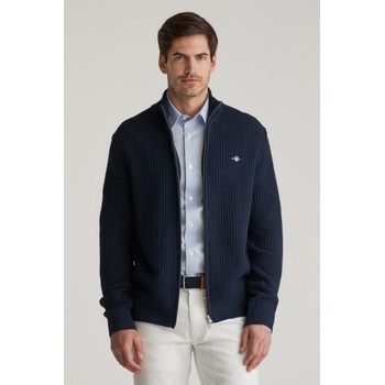 Gant Zipped Textured Cotton Cardigan Evening Blue
