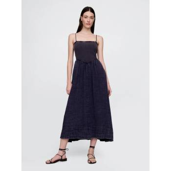 GAP Džínové maxi šaty s kapsami Tmavě modrá