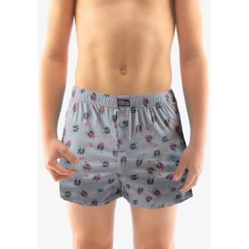 Gina dětské trenky volné chlapecké, šité, s potiskem 25015P sv. šedá červená