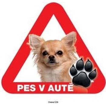 Grel nálepka na plech pozor pes v autě čivava