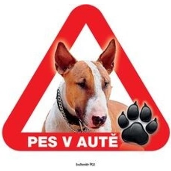 Grel nálepka na sklo pozor pes v autě bulterier