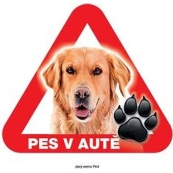 Grel nálepka na sklo pozor pes v autě zlatý retrívr