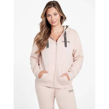 Guess dámská mikina Edra s kapucí a vyšívaným logem pudrová na zip