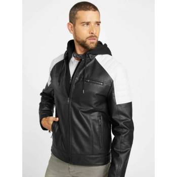 Guess pánská koženková bunda Davino černo bílá