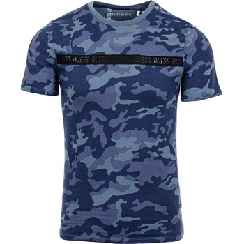 Guess pánské tričko maskáčové s nápisy modré