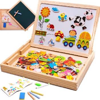 H&C TOYS Dřevěná magnetická tabulka s magnetkami 3v1